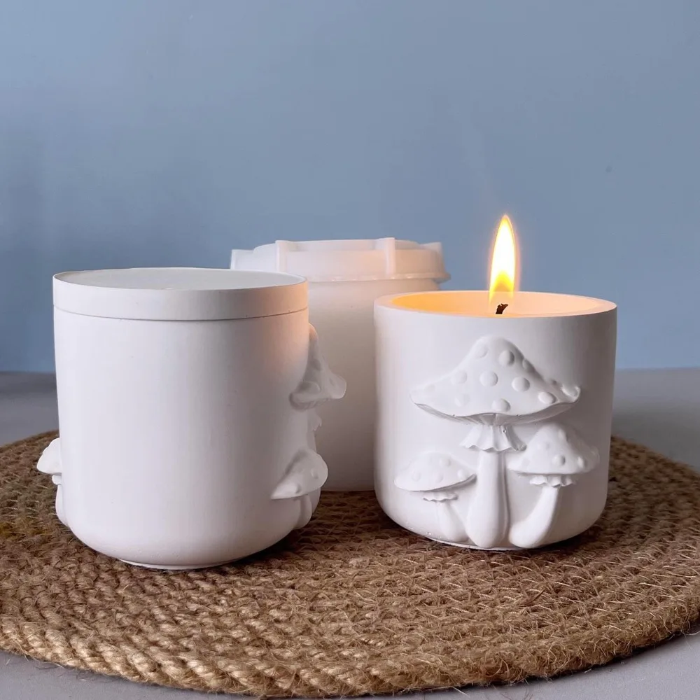 Pilz Geprägte Kerze Glas Silikon Formen DIY Blumentopf Epoxidharz Beton Form Lagerung Box Tasse Mit Deckel Gips Form Werkzeuge