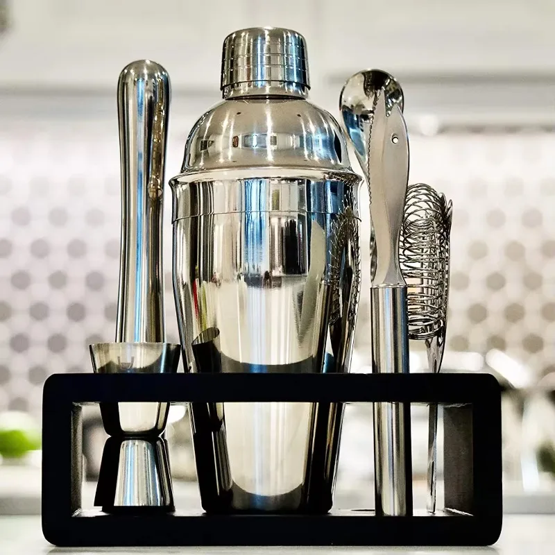 7Pcs Stainless Steel Martini Mixing Kit, Boston Cocktail Shaker Full Bartender Tools With Stand, Margarita Drink Making Bar Acce