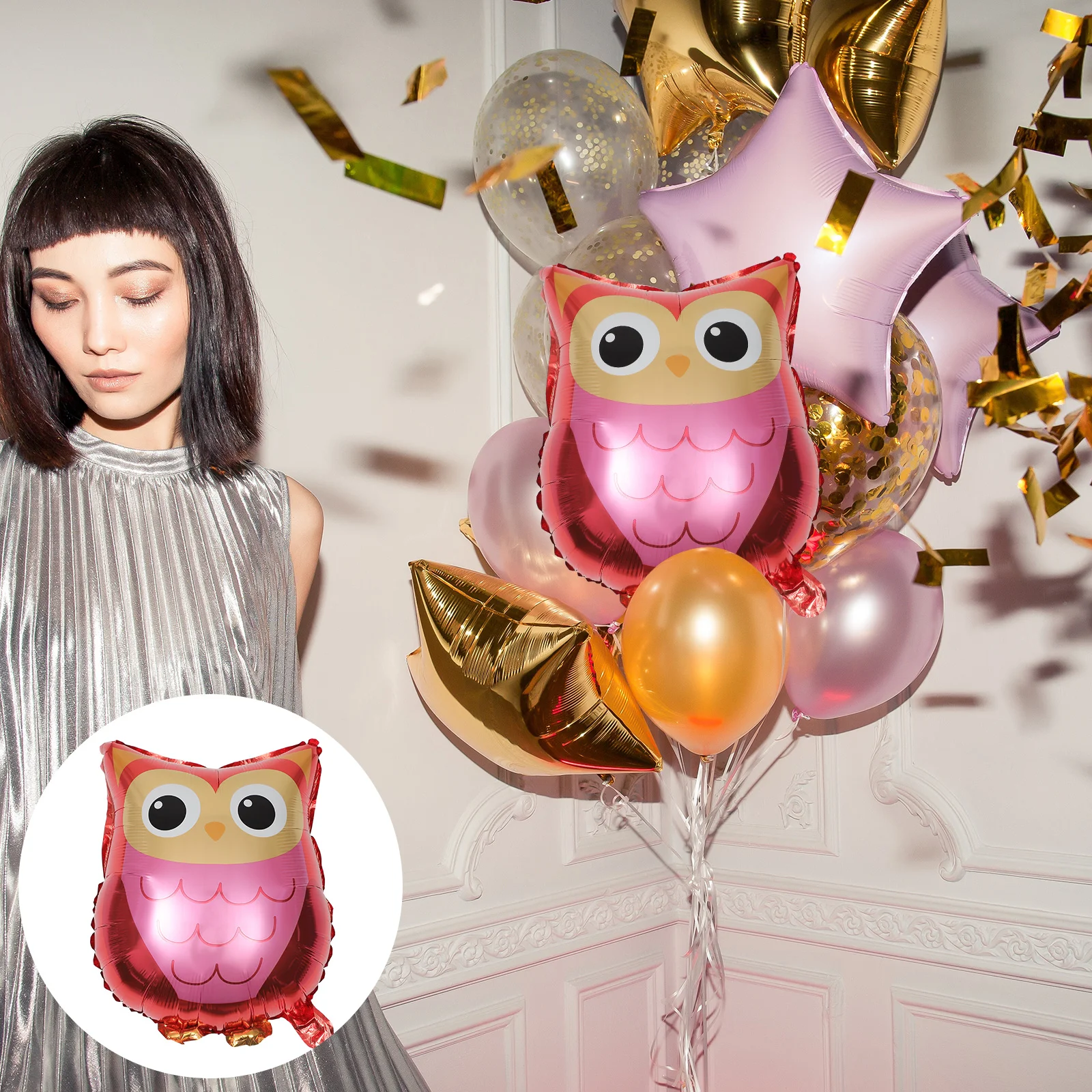 

4 Pcs Cartoon Foil Balloon Party Decor Animal Balloons Birthday Decors Halloween Number Hen Owl Forest Aluminum Film Baby