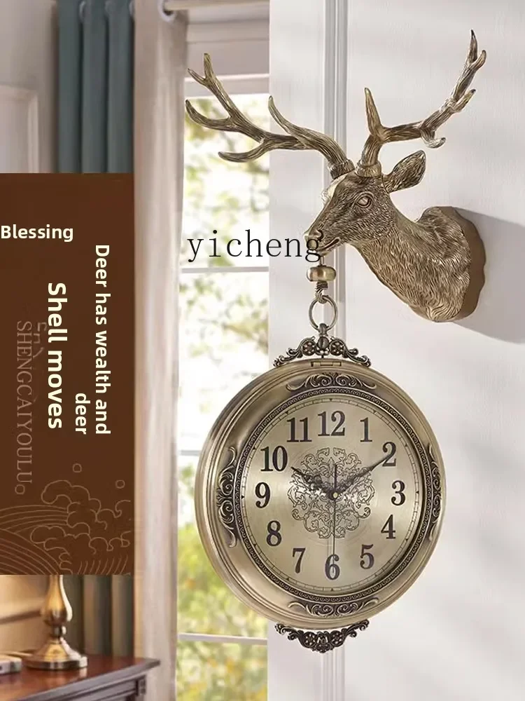 L2-3  living room silent corner wall clock  European high-end clock decoration light luxury two-sided clock
