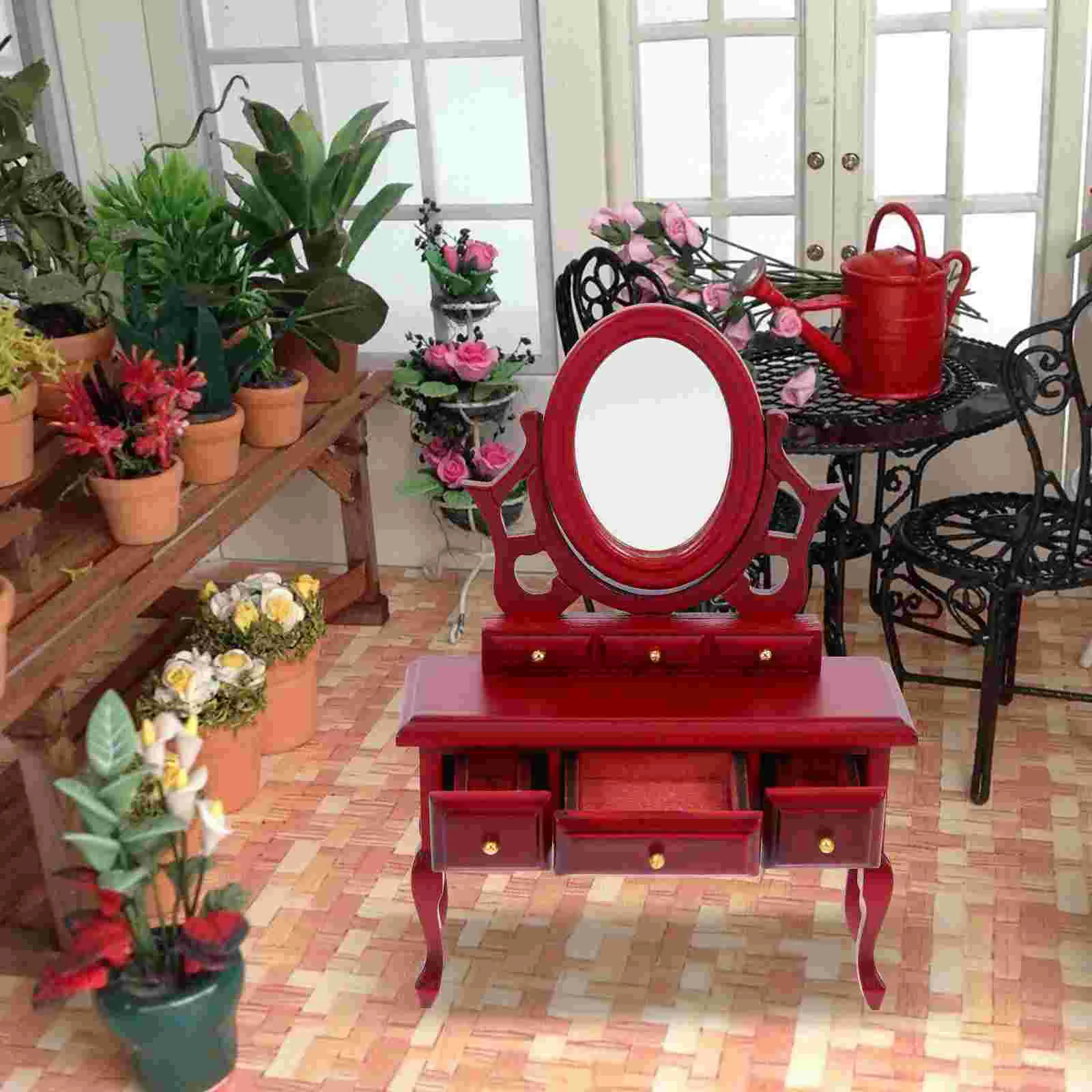 Vanity Table Dollhouse Dresser Miniature Decoration Dressing Furniture Model Small White Desktop