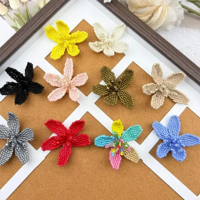 3 Stück Perlen Blumenapplikationen Bekleidungsverzierung für Schuhanhänger Kleidung Tasche Dekoration Haarschmuck Nähen Handwerk – Detail 7