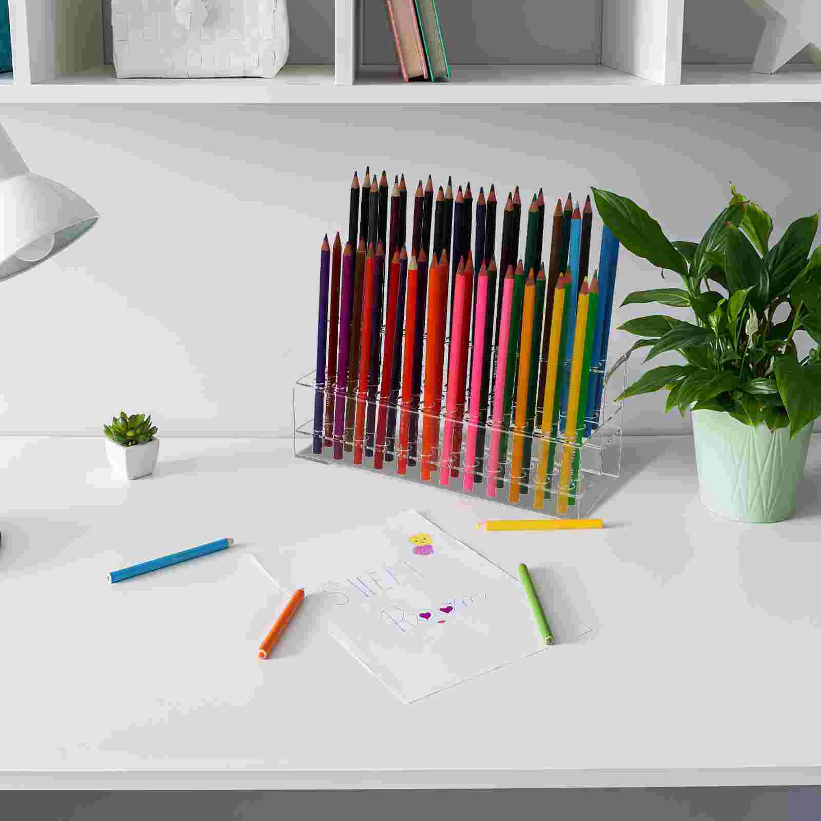 Penholder Desk Foldable Plastic Paintbrush Holders Multi-holes Pencils Pens Storage Rack Pen Crayon Storage Shelf Office