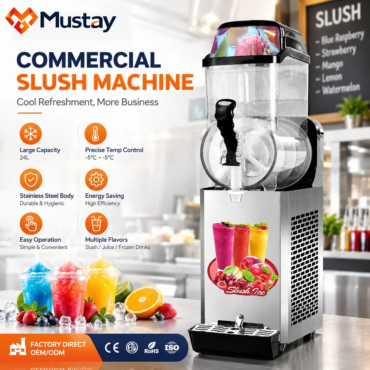 Commercial Slush Machine Single Tank 12L Stainless Steel Frozen Drink Maker for Restaurant Bar Cafe