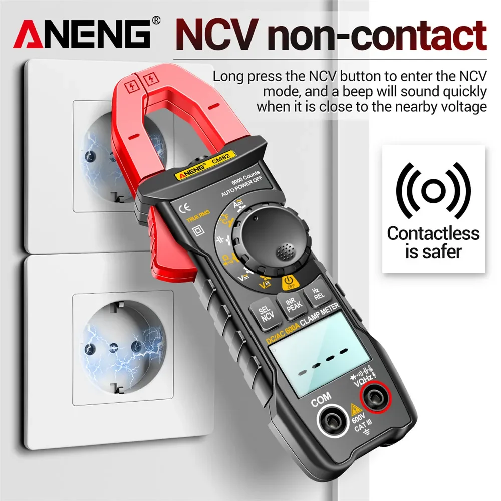 Aneng CM82 Stroomtang Dc/Ac 600A Stroom Spanning 6000 Counts Multimeter Amperemeter Tester Auto Amp Hz Capaciteit Ncv ohm Test