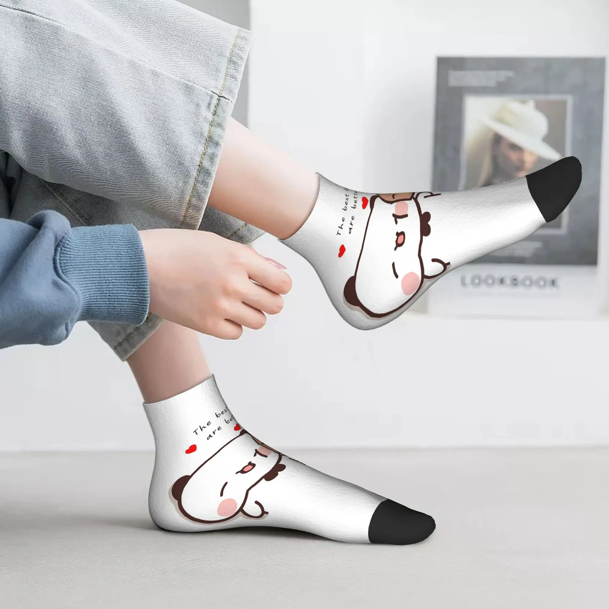 ถุงเท้าลายลูกโป่งพีชและโกมา บูบู ดูดู ถุงเท้าสไตล์ฮาราจูกุ ถุงเท้าทุกฤดู อุปกรณ์เสริมสำหรับของขวัญวันเกิดสำหรับผู้ชายและผู้หญิง