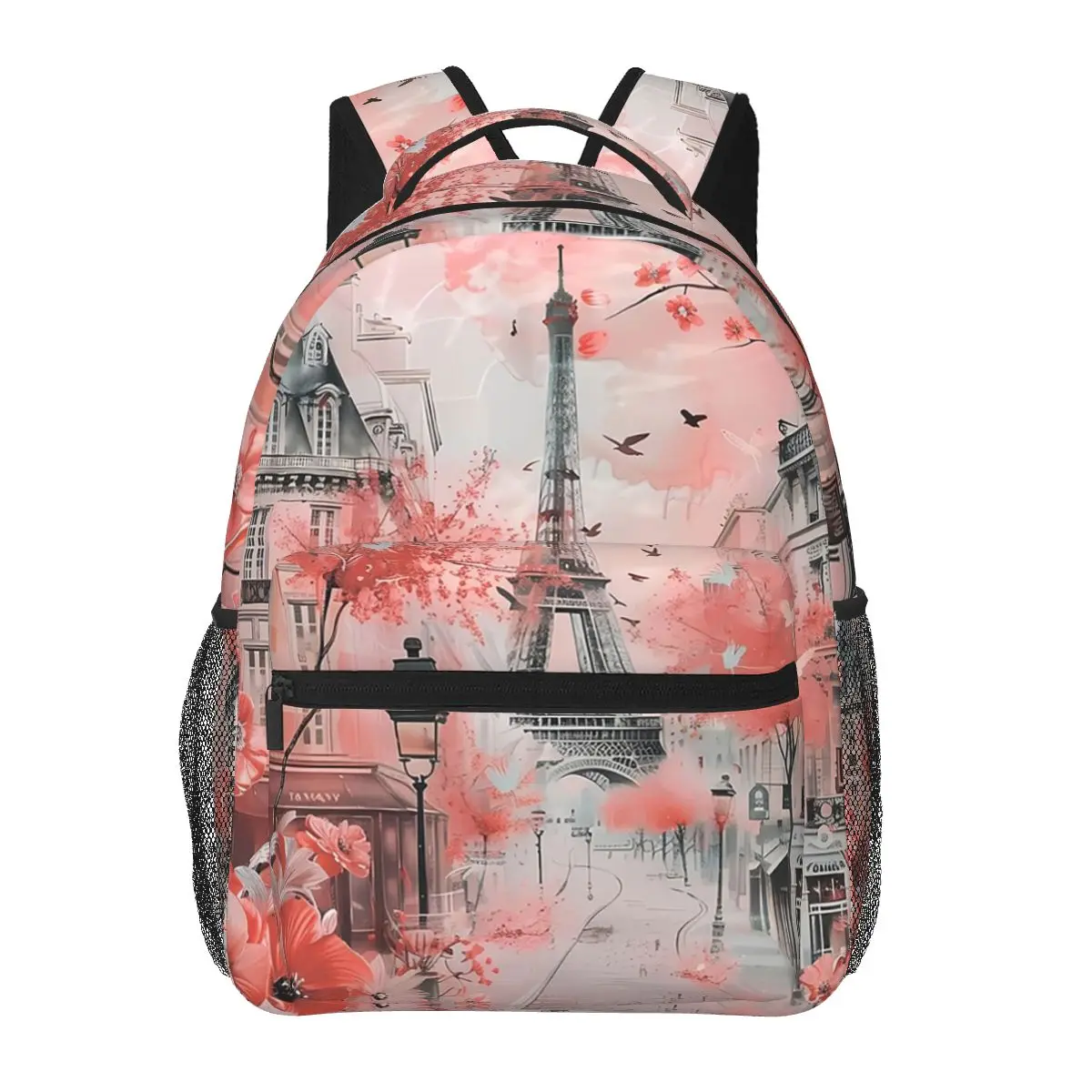 

Eiffel Tower And Cherry Blossoms Student Backpack School Bag Hiking Travel Daypack for Boys Girls Fashion Bookbag Shoulder Bags