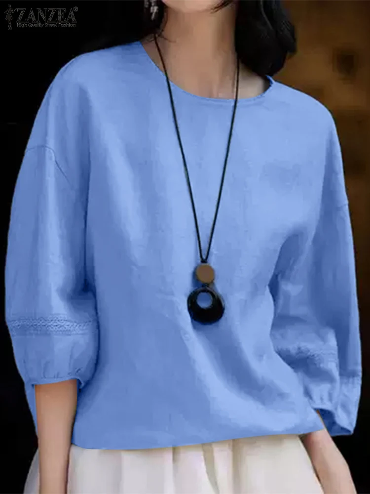 

Autumn Tops ZANZEA Women Stylish Blouse 2025 Puff Sleeve Solid Color Elegant Shirts Fashion O-Neck Casual Vintage Blusas Mujer