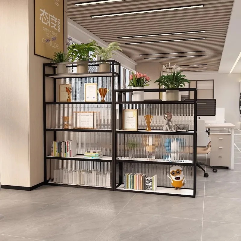 Simple office glass partition cabinet office area green plant flower stand rack screen station double-sided file low cabinet