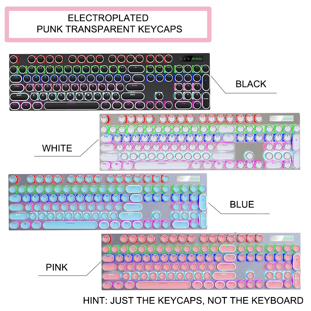 Keycaps Retro Punk Round 104 Key Cap Backlight Keycap Mechanical Gaming keyboard For PC Desktop Computer