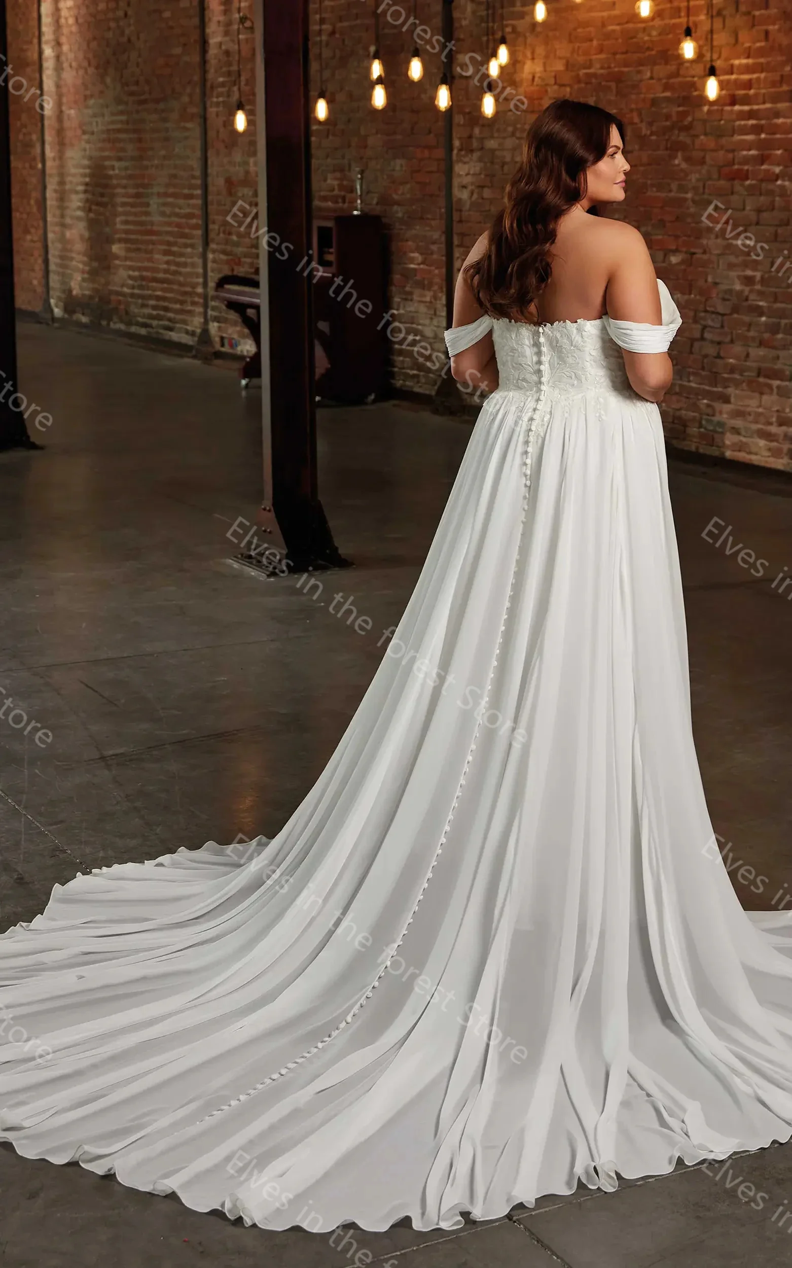 Vestidos De novia De gasa con hombros descubiertos, Apliques De encaje, línea A, Vestidos De novia con abertura lateral hasta el suelo, Vestidos personalizados De Mariee