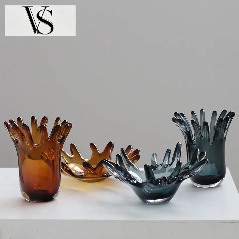 Plate Vase Tray Flower Flower Accessories Arrangement Desktop Storage Container Vase Glass Geometric Water Drop Fruit