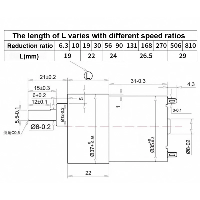 12V micro DC high-torque 35Kg reduction motor 24V robot intelligent car DIY power tool accessories, metal gears 37-3530