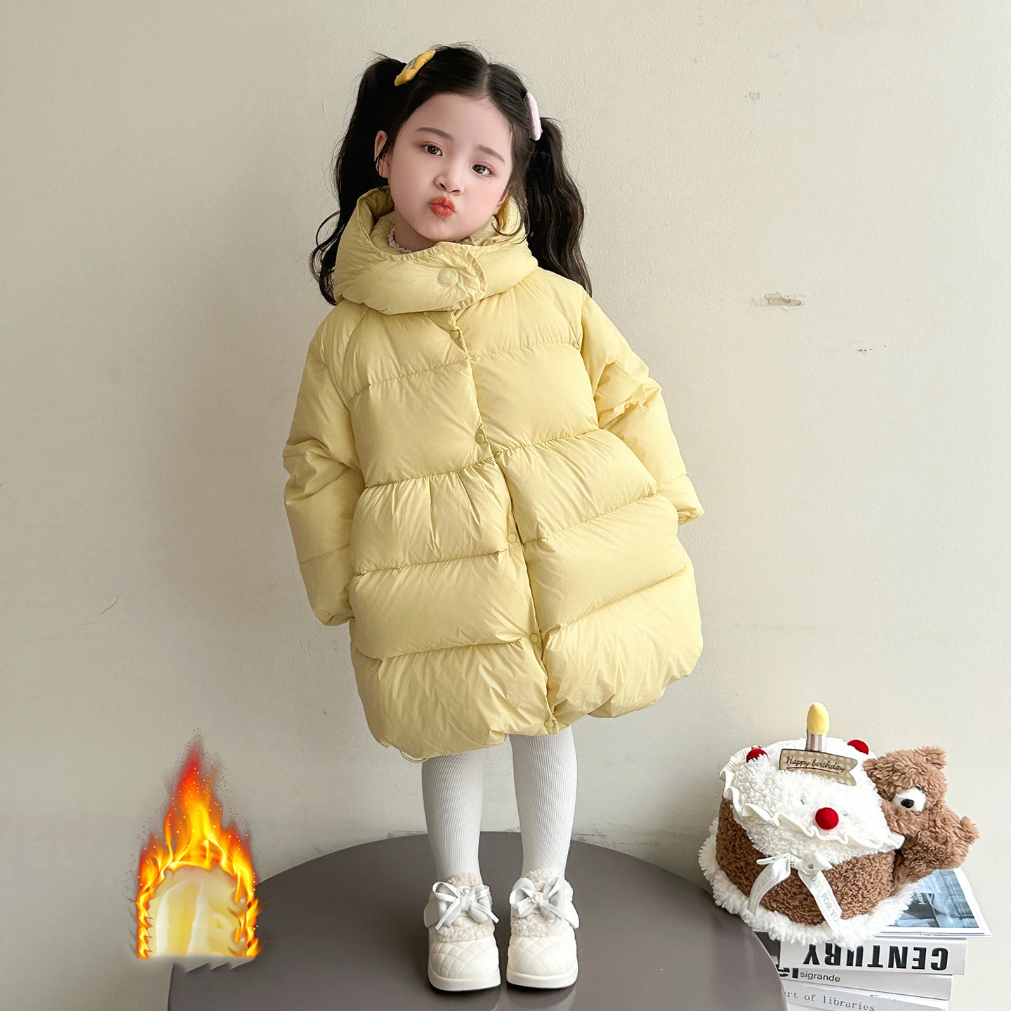 

Kids Baby Girls Down Jacket Solid Color Hooded White Duck Toddler Girl Down Coat Winter Mid Length Children Girls Bread Coat