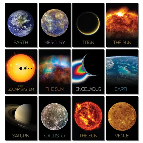 Póster Artístico de pared de planetas, sol, mercurio, Venus, tierra, Luna, Júpiter, Mural, decoración moderna para el hogar, lienzo, imagen impresa, decoración para sala de estar
