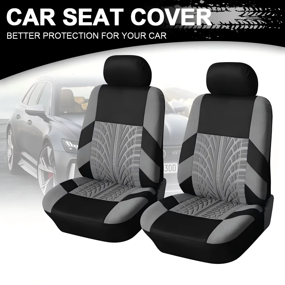 Fashion Front Car Seat Covers Car Accessories Tire Track Embossed Styling Durable Comfortable Fabric Universal Fit For Most Car