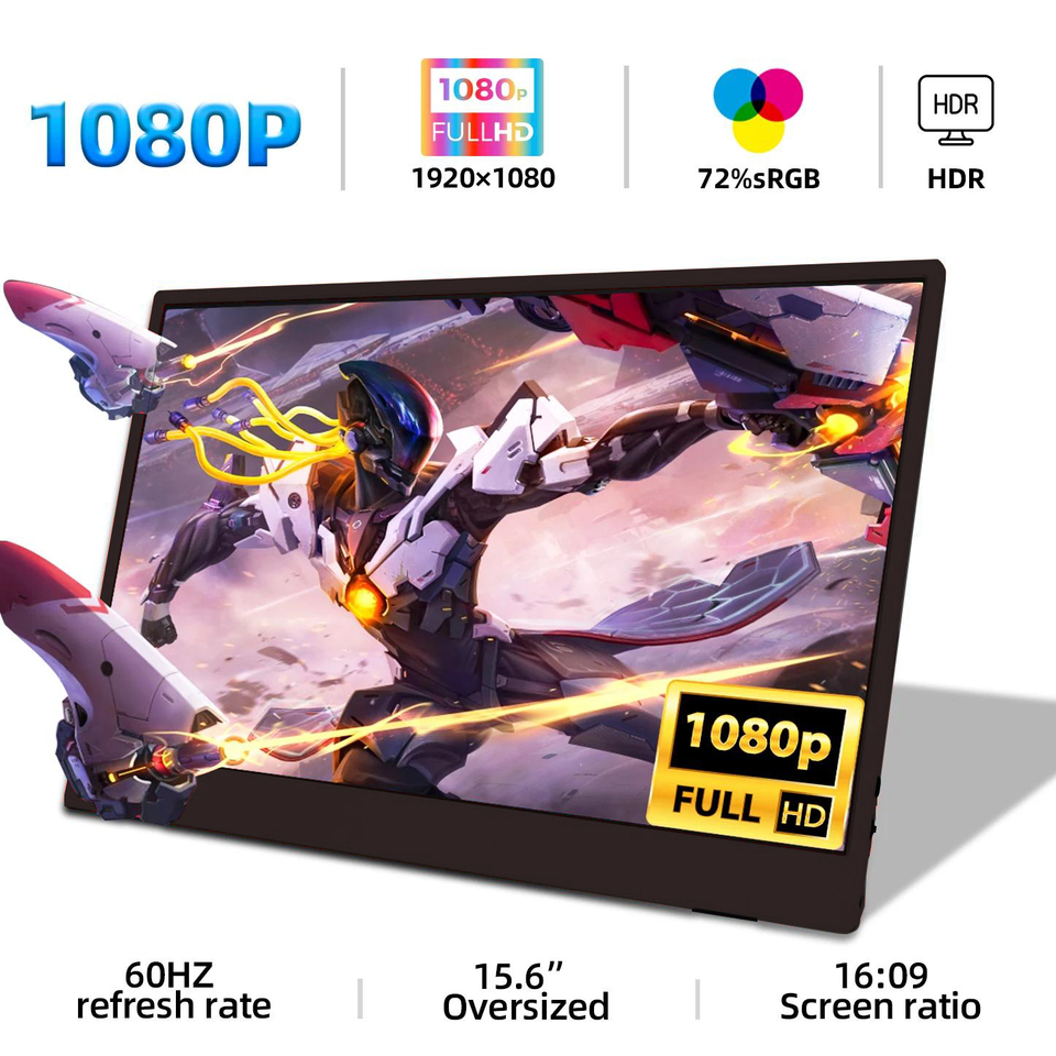  ZSUS 15.6-Inch 19201080 Portable Monitor 1080P For Laptop XBox PS4/ 5 Switch Cell Phone PC Extension Mobile Mointor 
