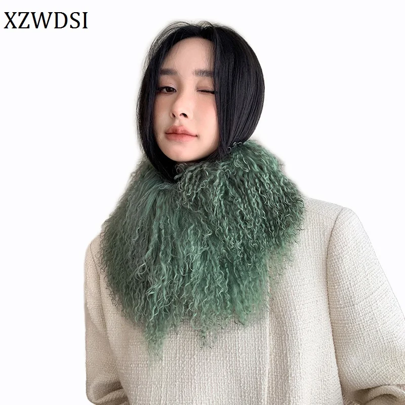 Luxurious Mongolian Lamb Fur Scarf Fur Wrap with Magnetic Buckle