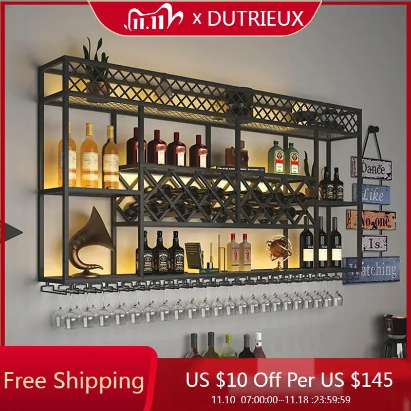 Wall Mounted Wine Rack Kitchen Modern Large Storage Hanging Wine Holder Mini Bar Botellero De Pared Para Vino Home Decor