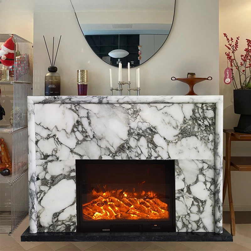 Marble fireplace, large white stone fireplace, French stone carving fireplace, indoor heating fireplace, decorative cabinet