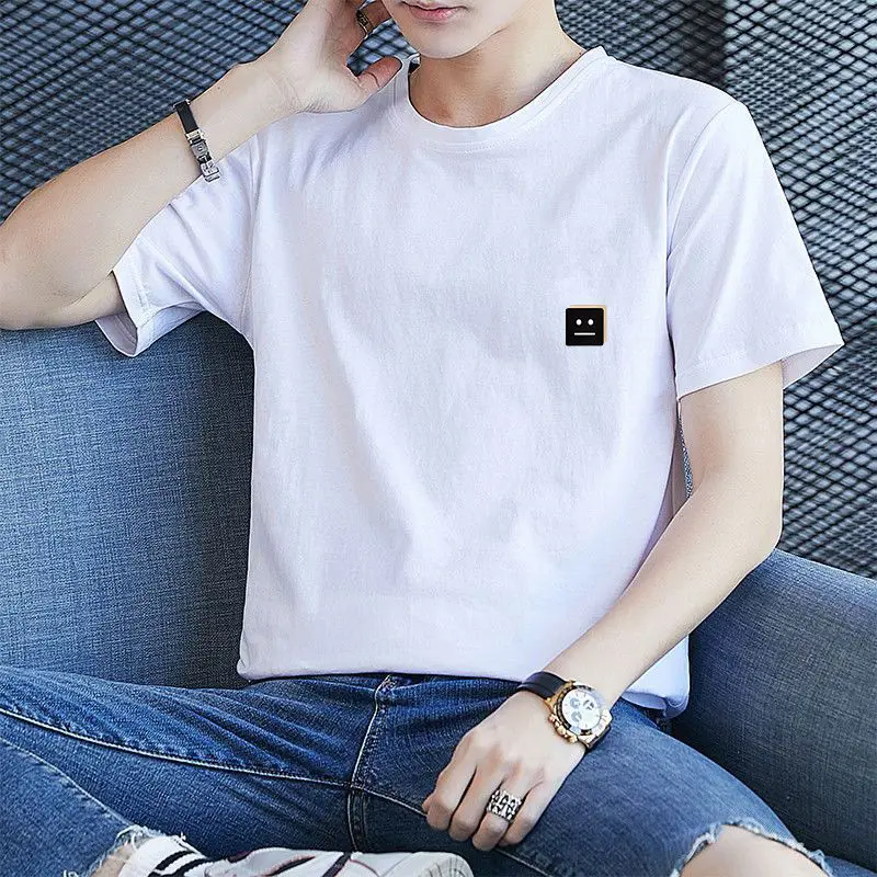 Short Sleeve Shirt Men's Summer round Neck Casual Fashion Young Men's Printed Half Sleeve Top