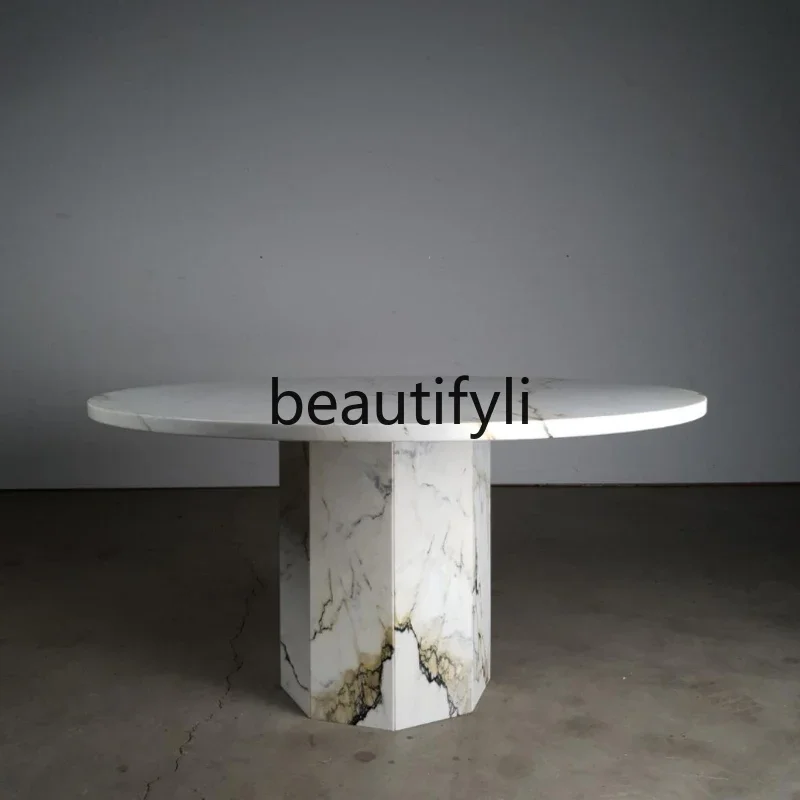 

A16 Nordic light luxury natural marble dining table hotel restaurant round table small apartment dining table