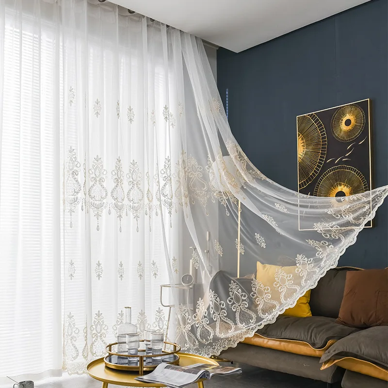 

Curtains for Bedroom Balcony INS Style American-Style Embroidered Light Luxury All-match Mesh Morden Tulle