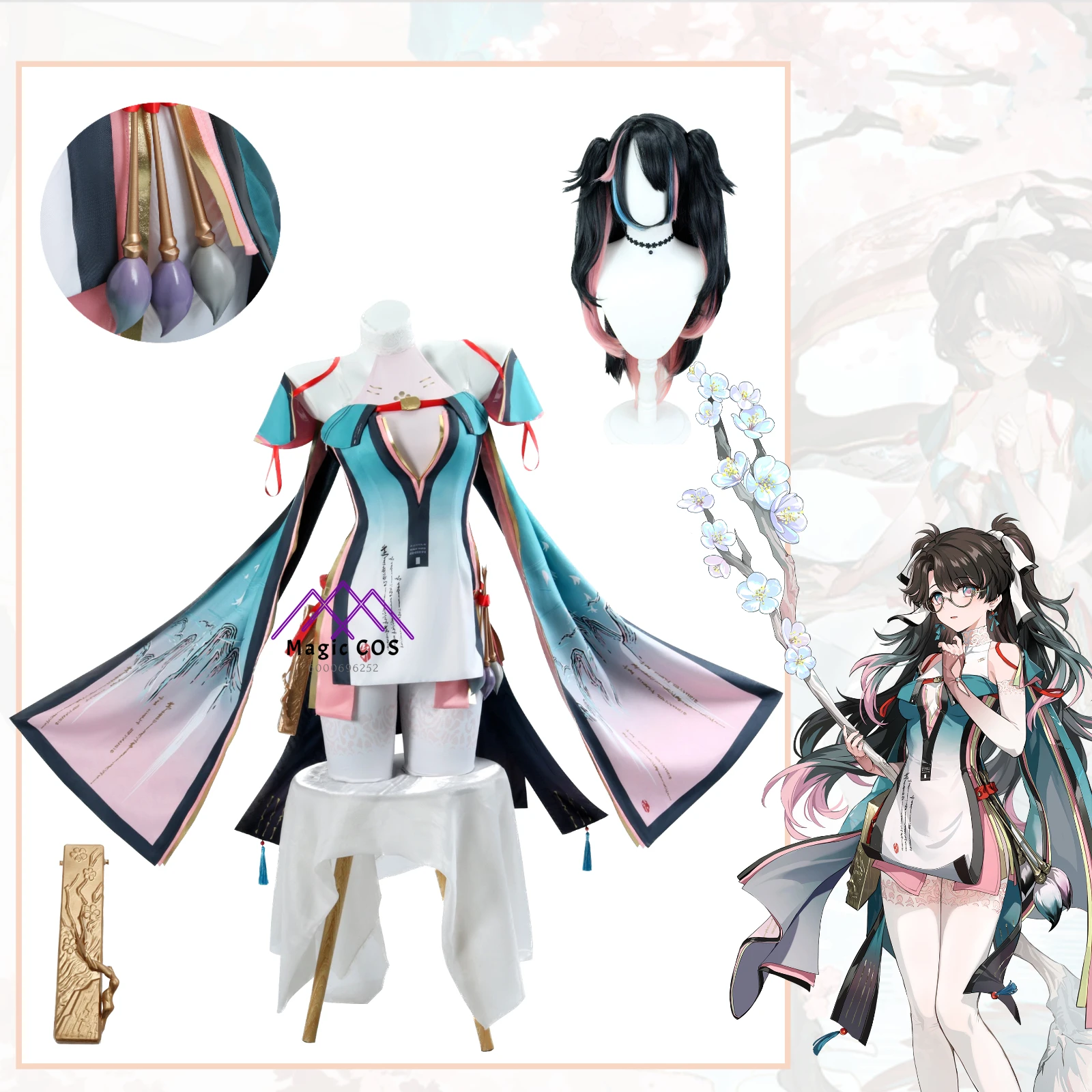 

Game Wuthering Waves Cosplay Zhezhi Costume Dress Uniform Lolita Wig Headwear Glasses Props Halloween Party Outfits Comic Con