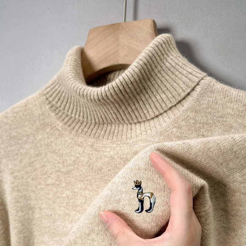 المبيعات الساخنة شتاء جديد الرجال عالية الرقبة رشاقته محبوك سترة عالية الجودة الكلب التطريز هوديس الكورية الدافئة موضة لينة الرجال #2