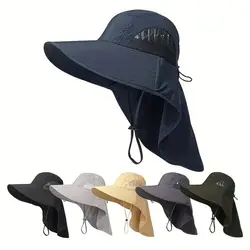 Sombrero de pescador impermeable para hombre, gorro de pescador de ala ancha con cubierta de cuello, malla transpirable, protección solar, visera AntiUV, Verano