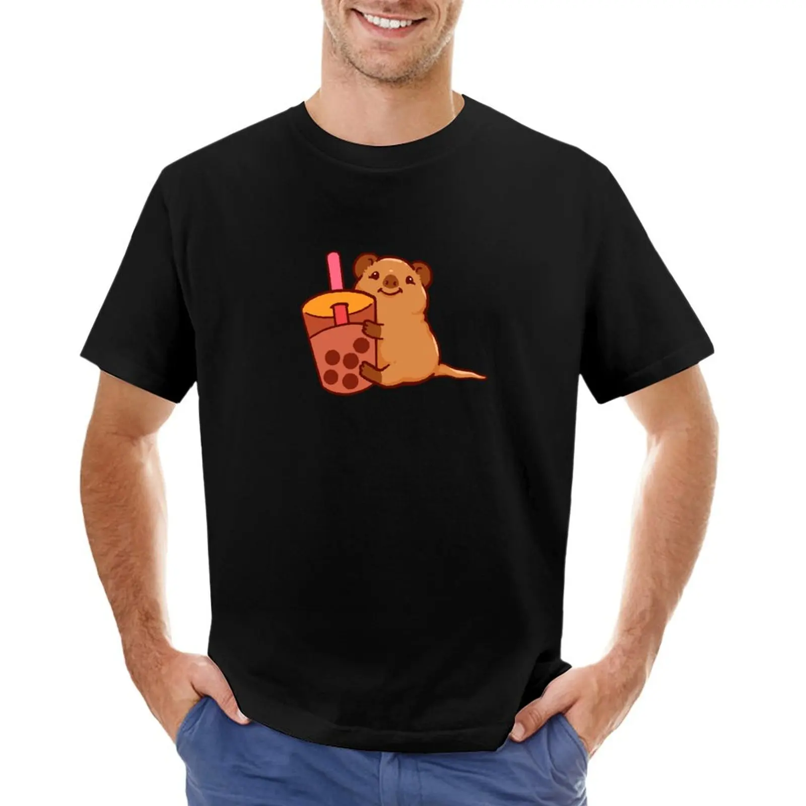 Cute quokka with boba tea, quokka cartoon, buble tea T-Shirt graphics custom t shirt sublime customs anime shirts men