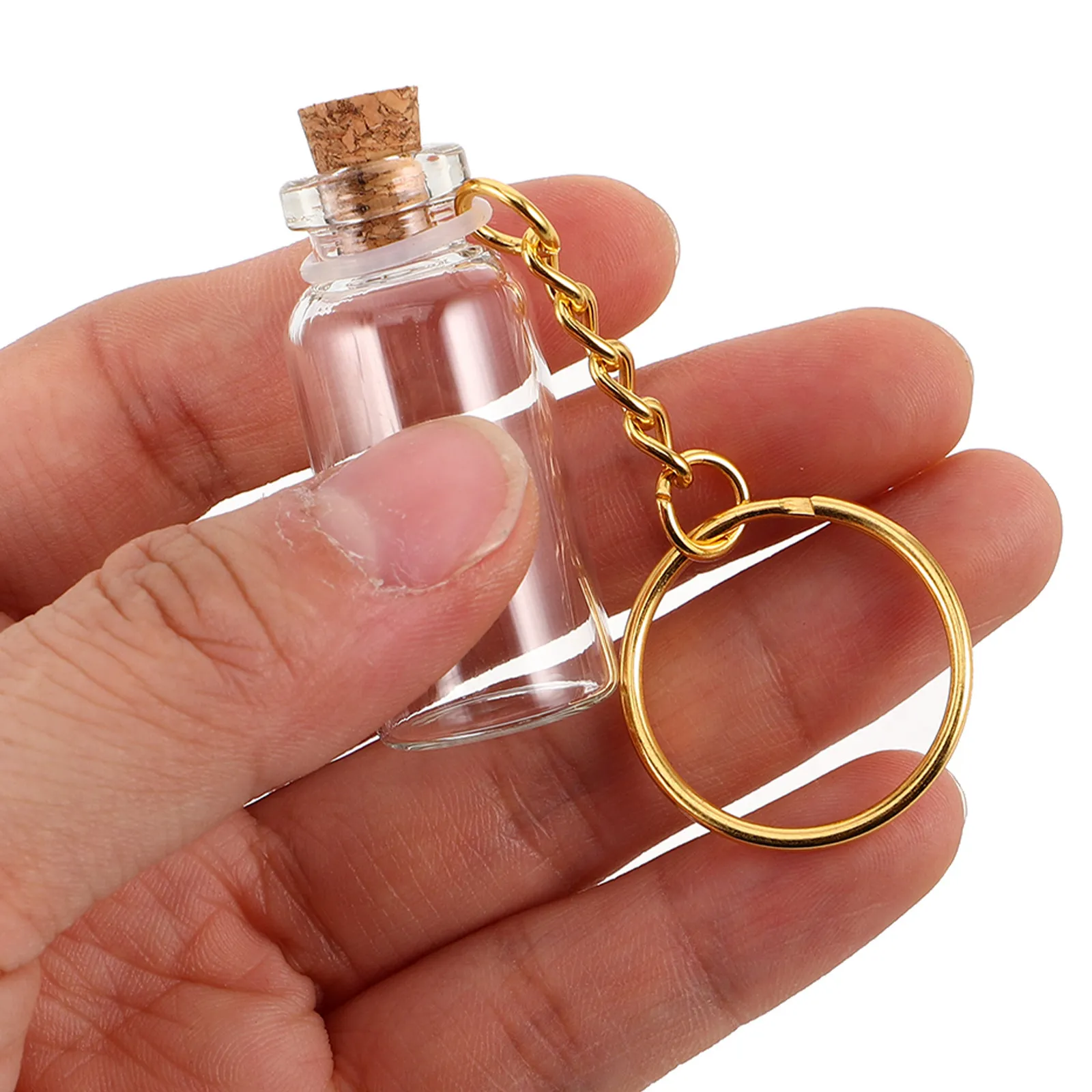 12pcs 5ml Mini Glass Bottles with Cork Stoppers & Metal Keychain for DIY Wedding Favors and Crafts
