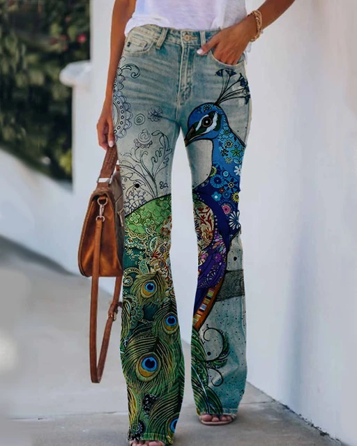 Pants Peacock Print Plus Size Peacock Pants 3d Denim Print Pants New Jeans Women Aliexpress