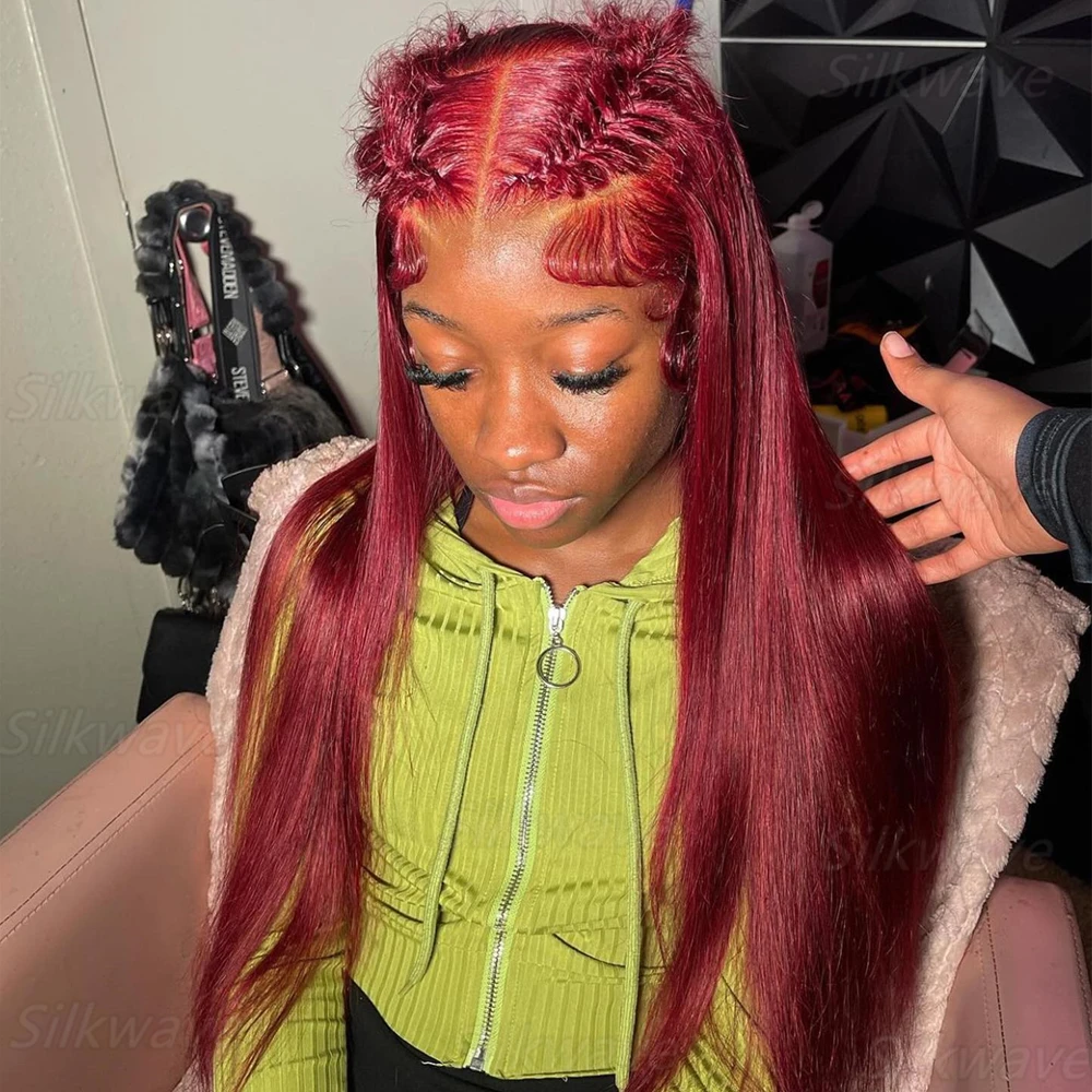 99j بورجوندي الدانتيل الجبهة باروكة من شعر طبيعي 30 36 بوصة 13x6 مستقيم الدانتيل الباروكات الأمامية HD الدانتيل الشفاف الملونة شعر مستعار أحمر للنساء #1