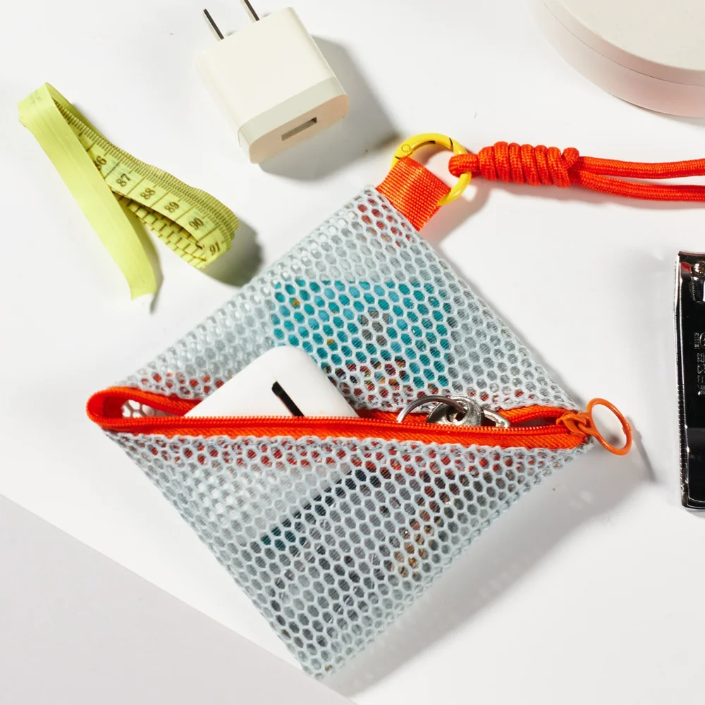 

Kawaii Clear Mesh Bag Portable Rope Design Mini Coin Purse Solid Color Data Cable Storage Bag Change Storage Bag Outdoor