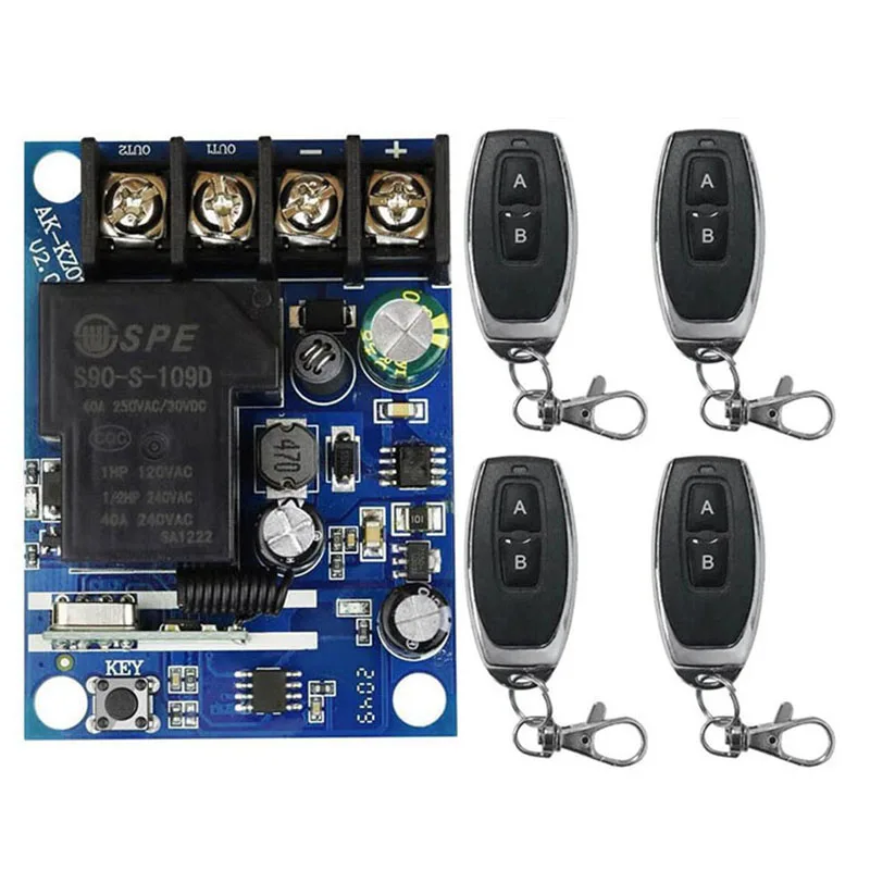 433Mhz RF Relay Wireless Remote Control Switch DC 12V 24V 48V 30A relay Receiver Module & 2 Button Remote Control For Water Pump