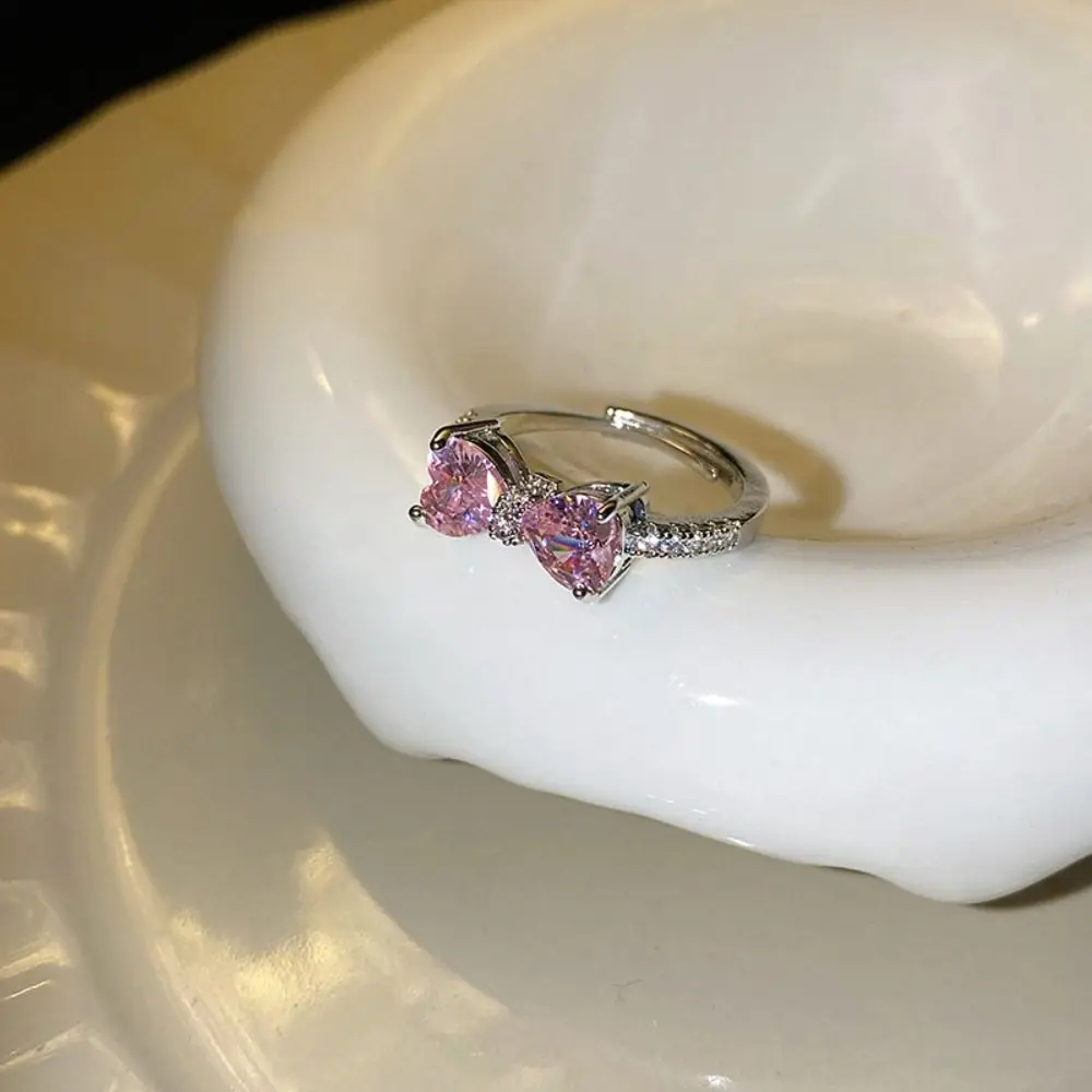 Fashion Pink Bowknot Finger Ring Exquisite Sweet Bow-tie Ring Bowknot Adjustable Bowknot Opening Ring Weeding