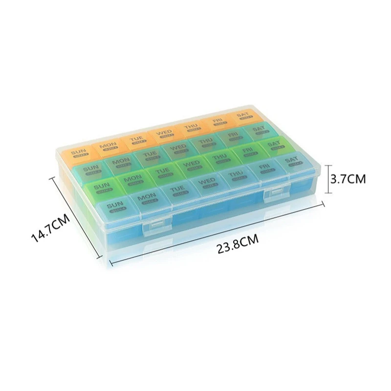 Pill Cases Box Organizer 7 Days 28 Grids 4 Times One Day Portable Travel with Large Compartments for Vitamins Medicine Fish Oils