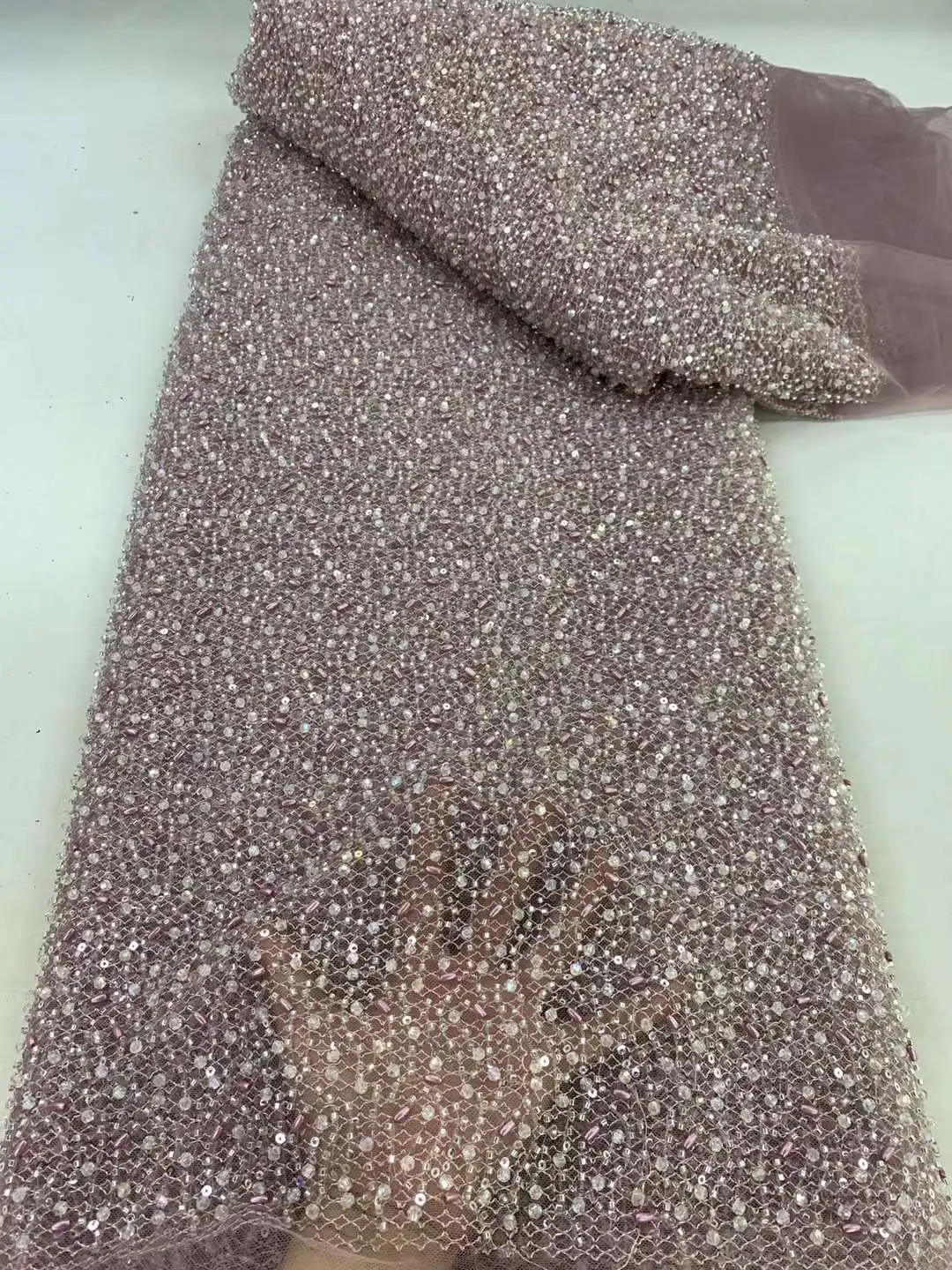 Tela de encaje de tubo con cuentas bordadas suaves para vestido de fiesta de boda, tela delicada y elegante de la mejor calidad, U_Ge2168, lo último