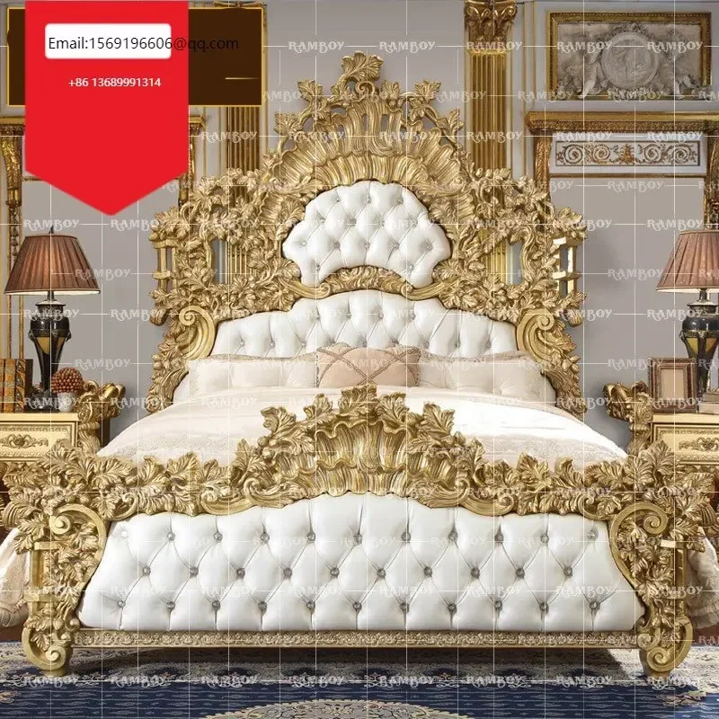 

Luxury villa master bedroom double solid wood carved wedding bed Prince bed European court bed