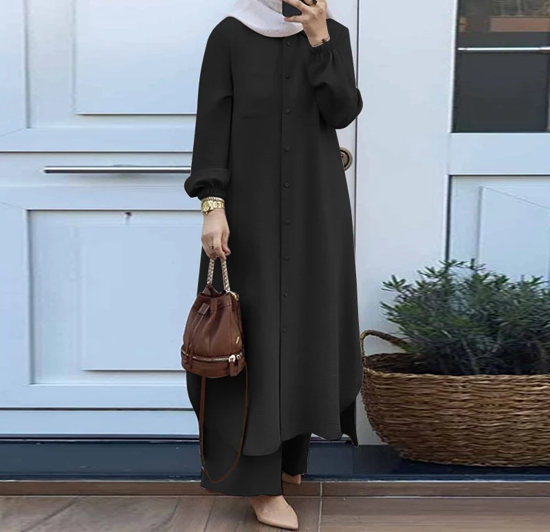 Casual Sets of Clothes for Muslim Woman Fashion Mushroom Button Long Sleeves Pants Suits for Female New Spring and Autumn 2023