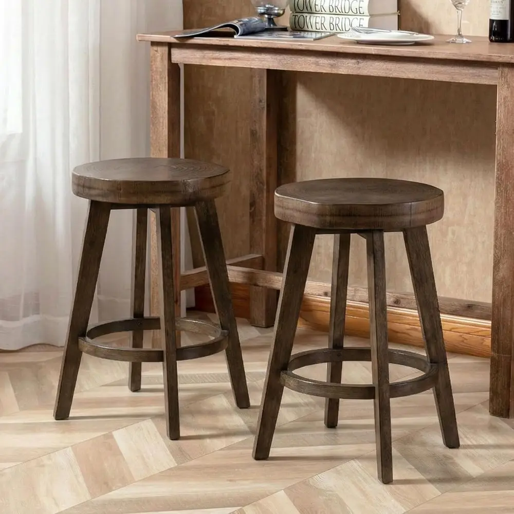 

Комплект из 2 винтажных барных стульев из орехового дерева с круглыми сиденьями для кухонного острова