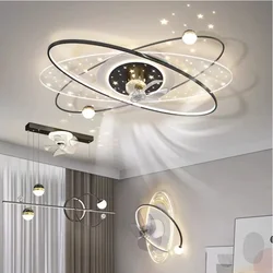 Living Room Ceiling Fan Light Led Shake Head Electric Fan Pendant Lamp Stars Sky Bedroom Intelligent Remote Control Pendant Fans