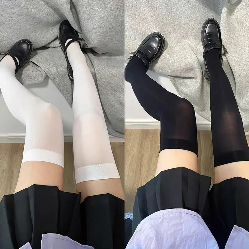 

JK Lolita Black White Stockings for Women Sweet Girl Two Dimensions Cosplay Thigh High Socks Spring Summer Sexy Nylon Long Socks