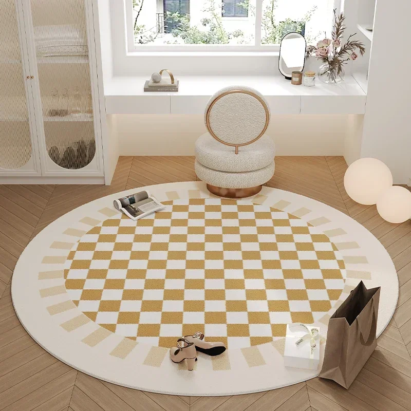 

Nordic Style Bedroom Decor Plush Carpet Checkerboard Round Carpets for Living Room Home Chair Floor Mat Retro Large Area Rug