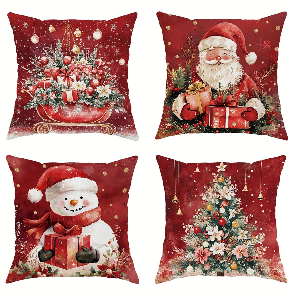 Funda de almohada con decoración navideña, Papá Noel, muñeco de nieve y regalo, funda de almohada, cojín para sofá, sala de suite, decoración del hogar de Año Nuevo