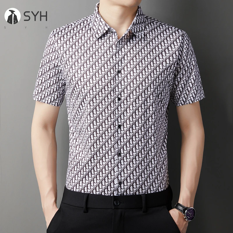 2024 Summer New Men\'s Business Casual Printed Short Sleeved Shirt Fashion Comfortable Wrinkle Resistant Top