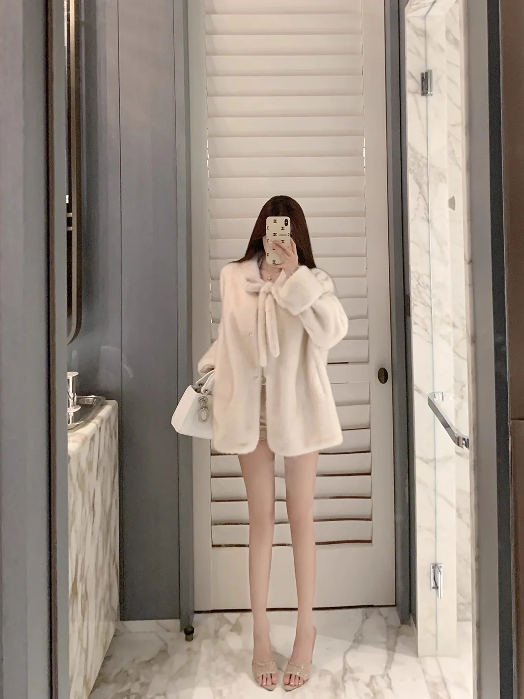 

Luna New Water Rabbit Fur Jaet Mid-Length Belted Knot Open Cardigan Eco-Friendly Fur Princ Sle Long Sve