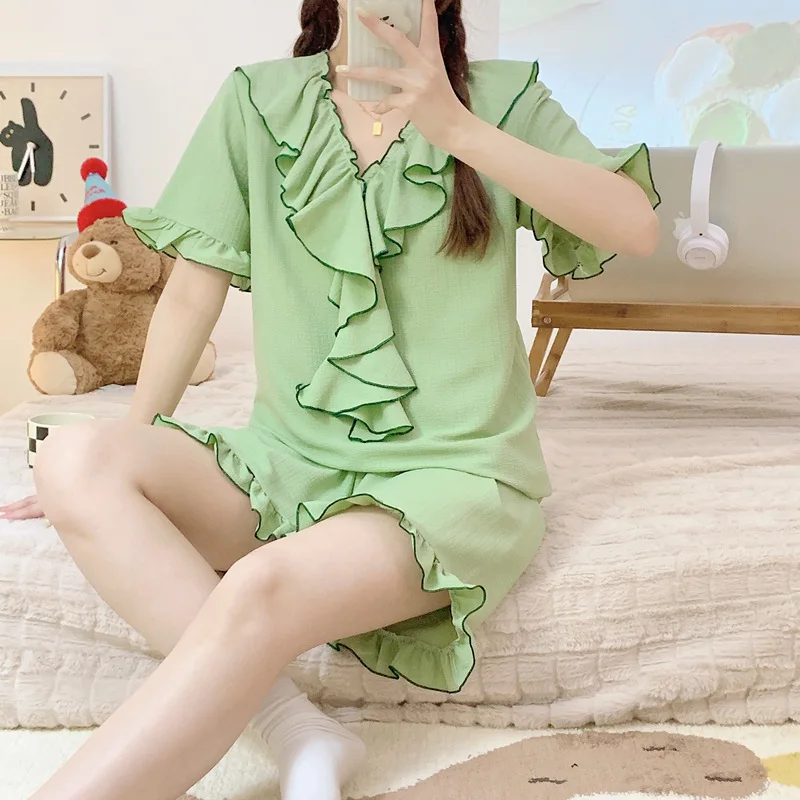 

Women's Pajama Set Short Sleeve Homewear 4XL 5XL Sweet Princess Clothing Summer Students Women Comfortable Sleepwear Suit