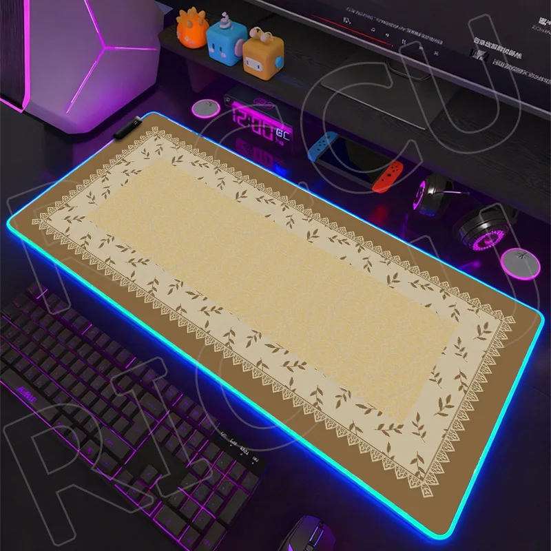 

RGB HD print XXL Rubber Vintage Flower lace Aesthetics Mouse Pad Placemat PC Large Mousepad Office Carpet Computer LED Desk Mat